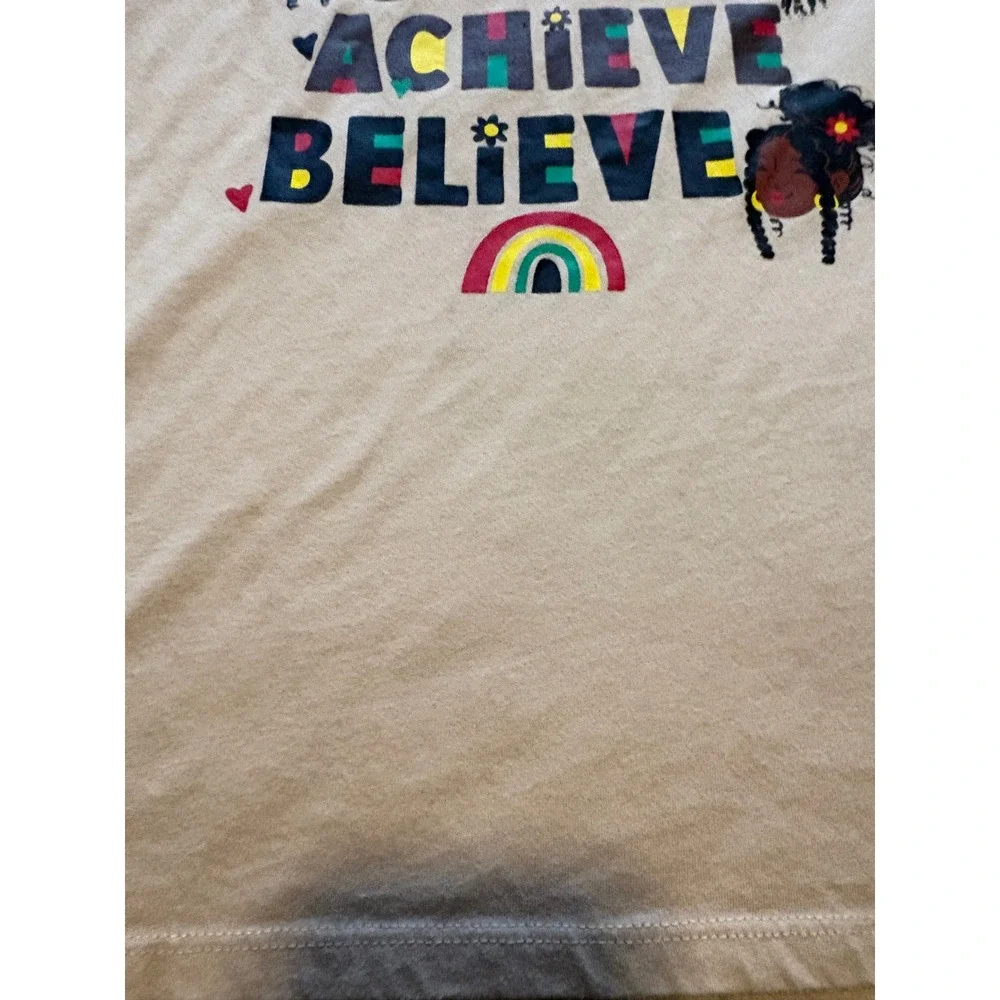 (A4) The Childrens Place Girls XL 14 Dream Lead Achieve Believe Graphic Tee Tan